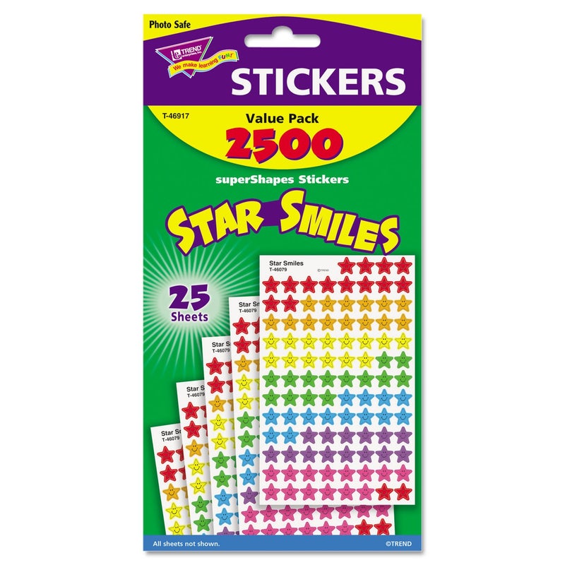 TREND ENTERPRISES, INC. T-46917 Star Smiles superShapes Stickers Value Pack, 2500/Pack - Image 1